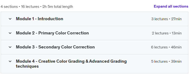 Course topics · Master Color Grading in DaVinci Resolve 2023-12