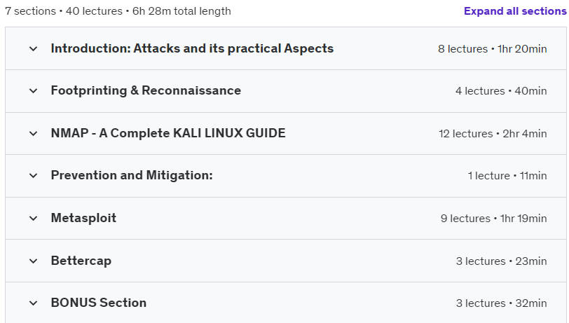 Course topics · Udemy — Introduction to Ethical Hacking(2024) 2024-1