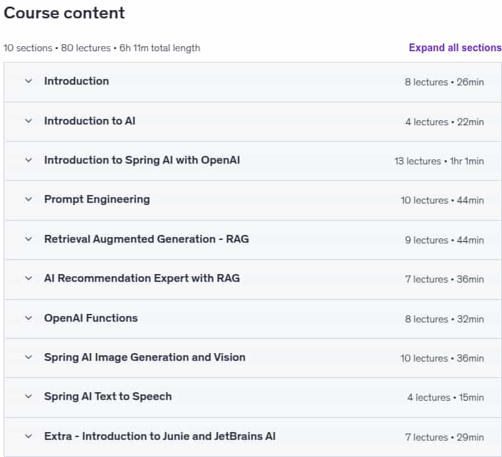 Course topics · Udemy — Spring AI: Beginner to Guru 2025-8