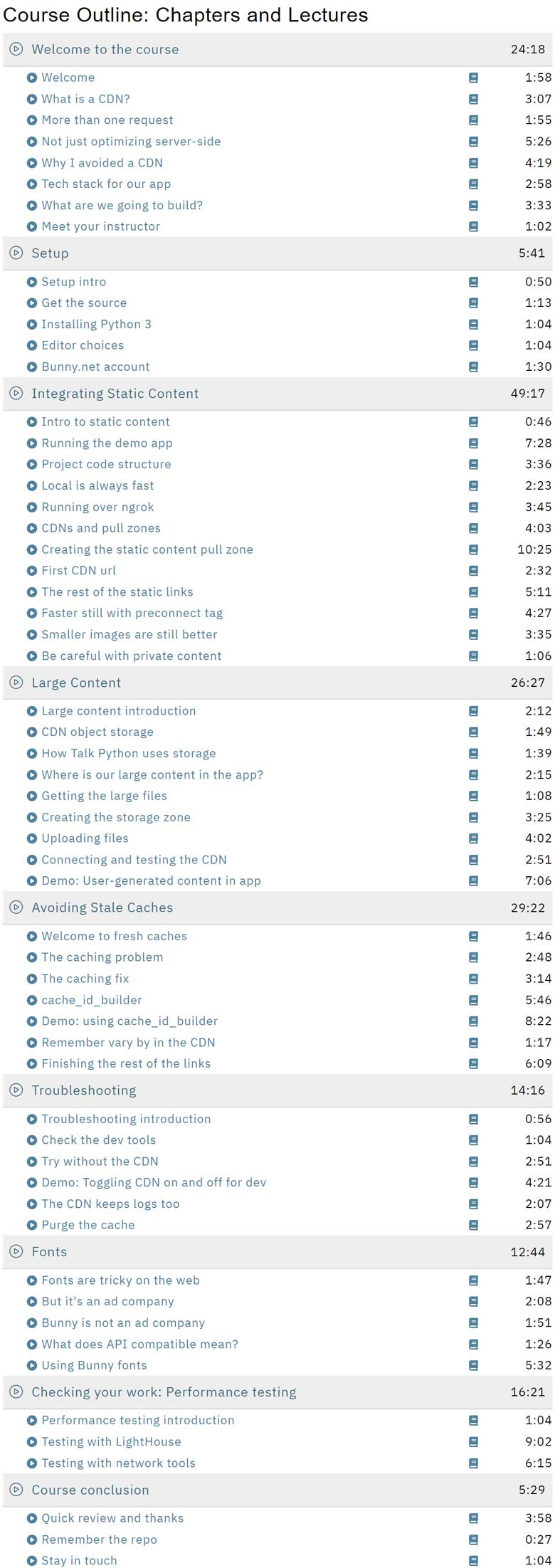 Course topics · TalkPython — Python Web Apps that Fly with CDNs Course 2023-4