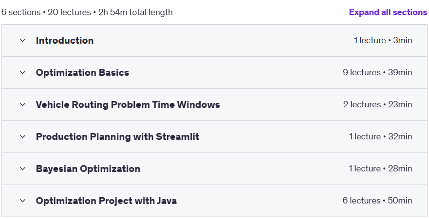 Course topics · Optimization Algorithms: Applications with Python, Java 2025-9
