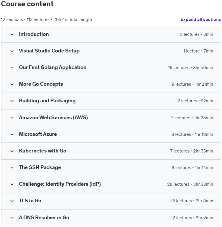Course topics · Udemy — Golang For DevOps And Cloud Engineers 2024-4
