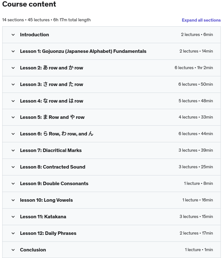 Course topics · Japanese Course for Absolute Beginners (Letters, Alphabet) 2019-4