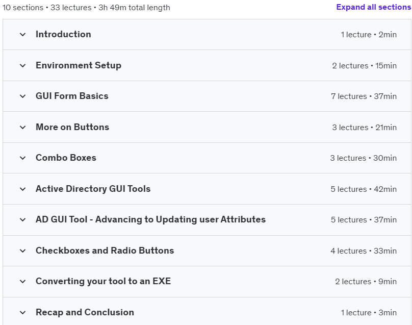 Course topics · Creating Graphical Interfaces for Powershell Scripts 2020-9
