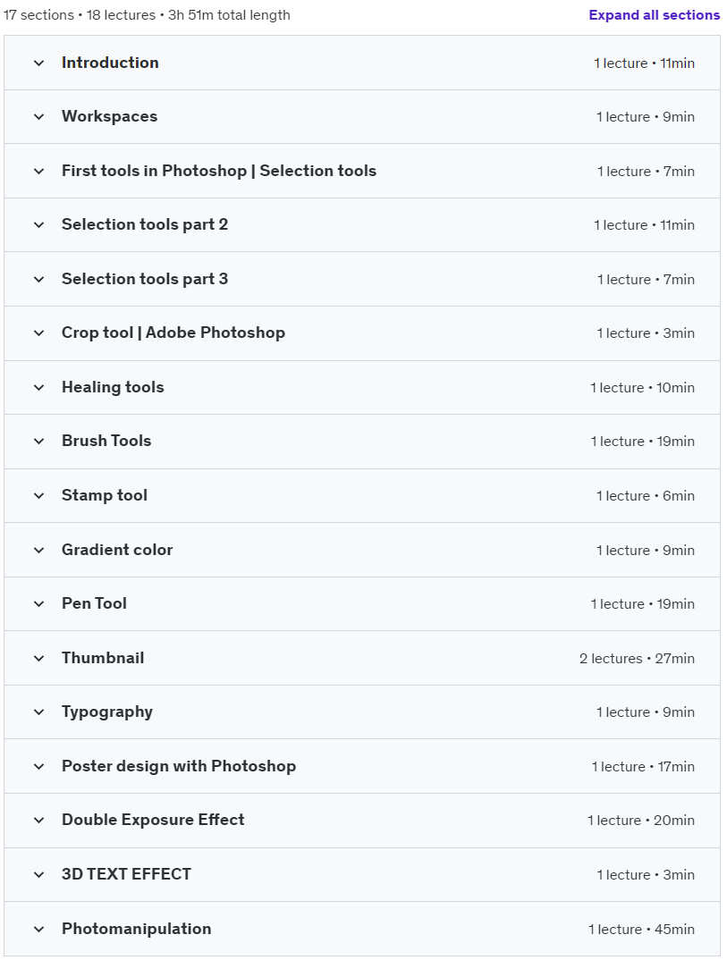 Course topics · Udemy — Best Photoshop tutorials 2024-6
