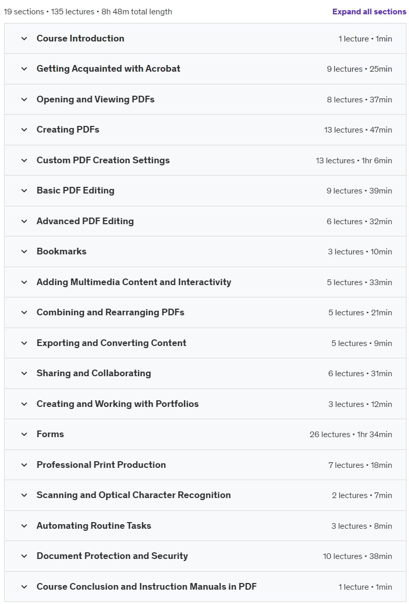 Course topics · Udemy — Mastering Adobe Acrobat Pro Made Easy Training Tutorial 2024-12