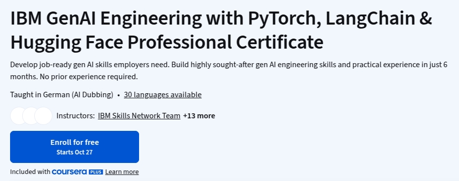 Bilder · IBM GenAI Engineering mit PyTorchLangChain & Hugging Face Professional Zertifizierung 2025-10