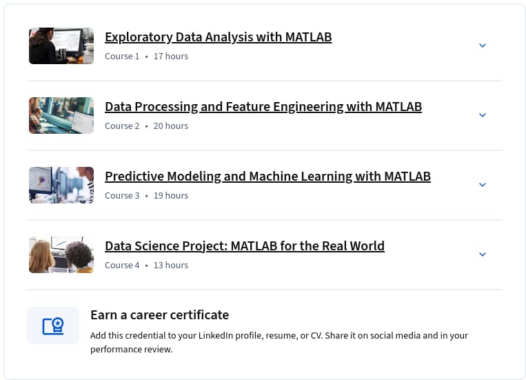 Course topics · Coursera — Practical Data Science with MATLAB Specialization 2026-10