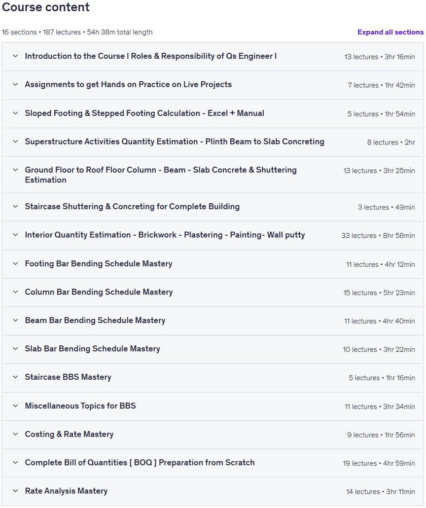Course topics · Quantity Surveying & Estimation Mastery: AutoCAD, Excel, BBS 2026-5