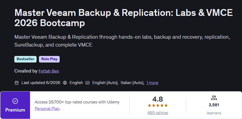 चित्र · मास्टर Veeam बैकअप और रीप्लिकेशन: प्रयोगशालाओं और VMCE 2026 Bootcamp के बारे में 2026-6