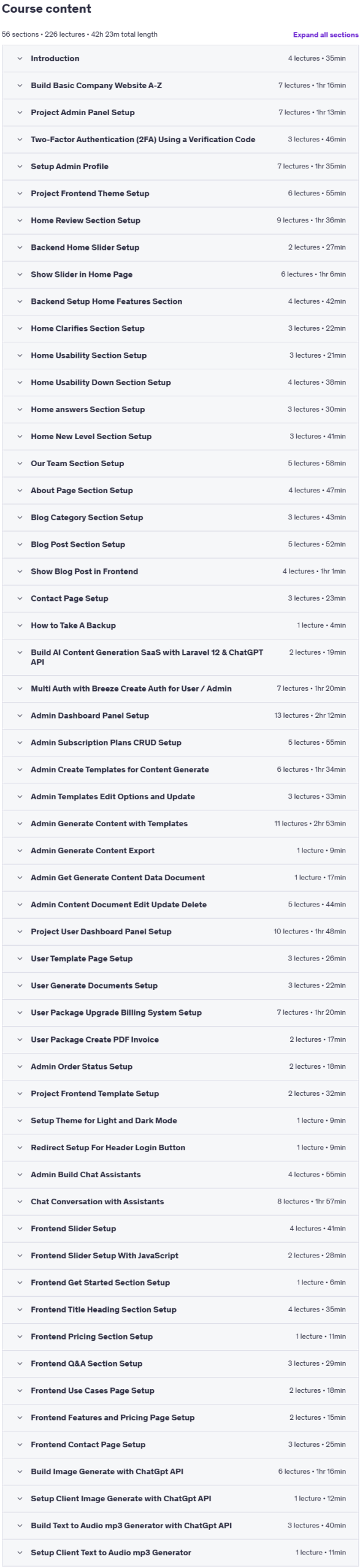 موضوعات الدورة · بناء AI الجيل القادم من المحتوى مع Laravel 12,ChatGPT API 2025-7