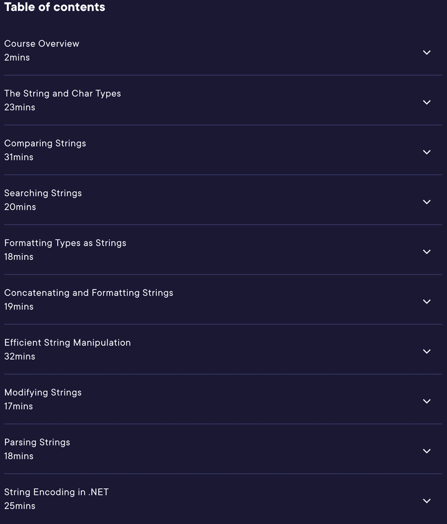 Course topics · Pluralsight — String Manipulation in C#: Best Practices 2021-5
