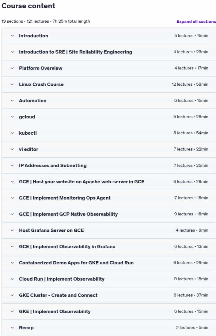 Course topics · SRE Bootcamp | Build,Deploy,Run and Implement Observability 2025-2