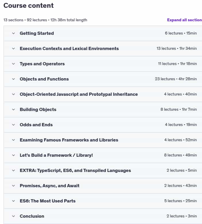 Course topics · JavaScript: Understanding the Weird Parts 2025-6