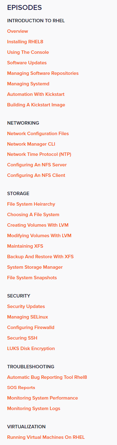 Course topics · ITProTV – Red Hat Enterprise Linux 8 2022-12