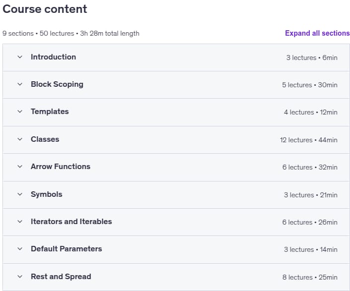 Course topics · JavaScript: Understanding Advanced ES Next (ES6 and Beyond) 2025-12