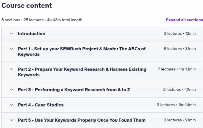 Course topics · Udemy — SEMRush Keyword Research Course 2025: 10x Your Traffic Now! 2025-1