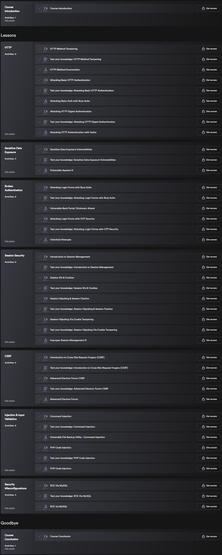 Course topics · Web Application Security Testing: Testing for Common Attacks 2023-9