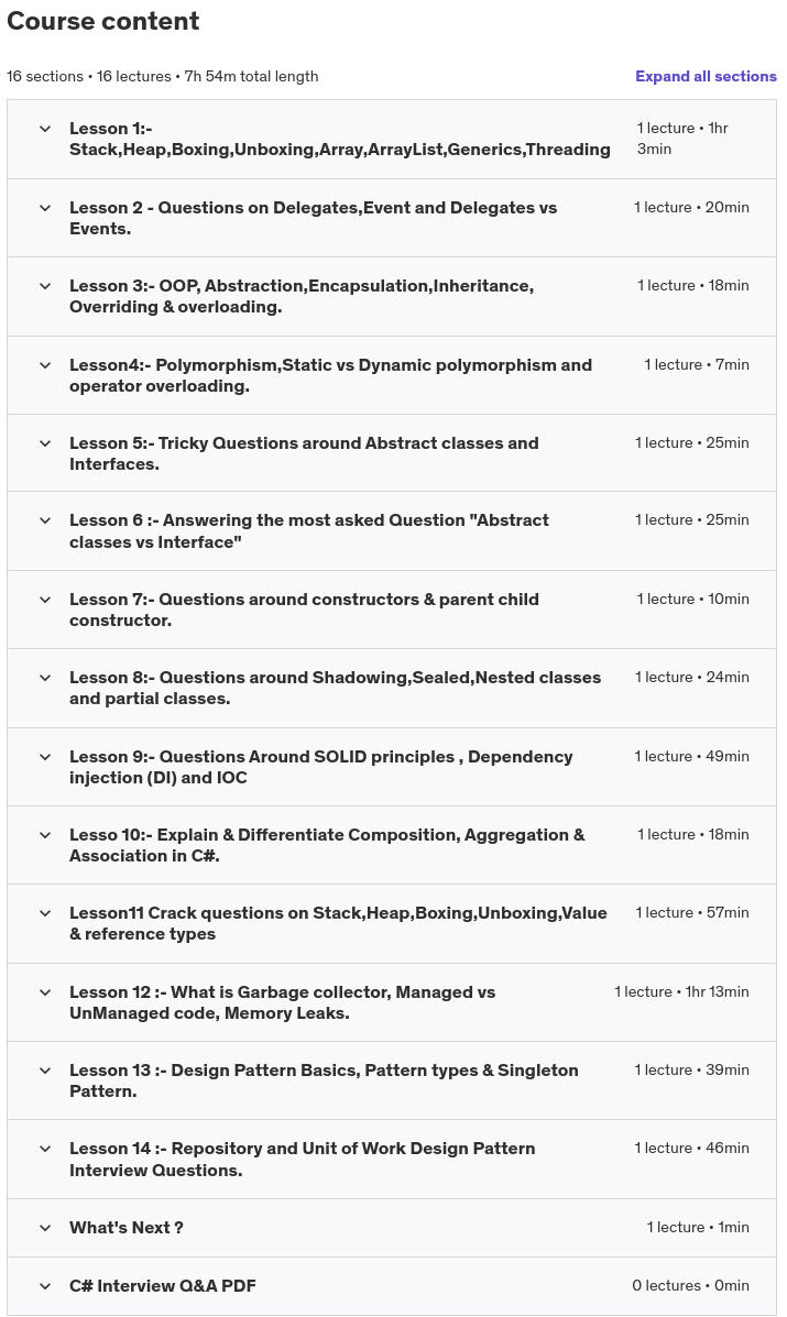 Course topics · Udemy — .NET / C# Interview Questions with Answers. 2024-10