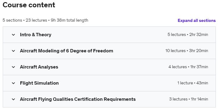 Course topics · Udemy — Flight Mechanics – From Theory to Certification of Aircraft 2021-4