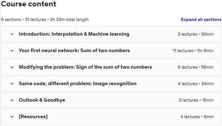 Course topics · Udemy — Neural Networks in Python from Scratch: Learning by Doing 2022-6