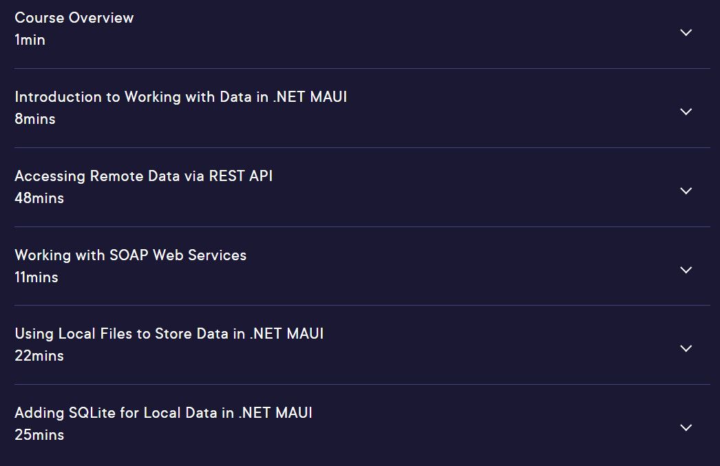 Course topics · Working with Local and Remote Data in .NET MAUI Apps 2024-10