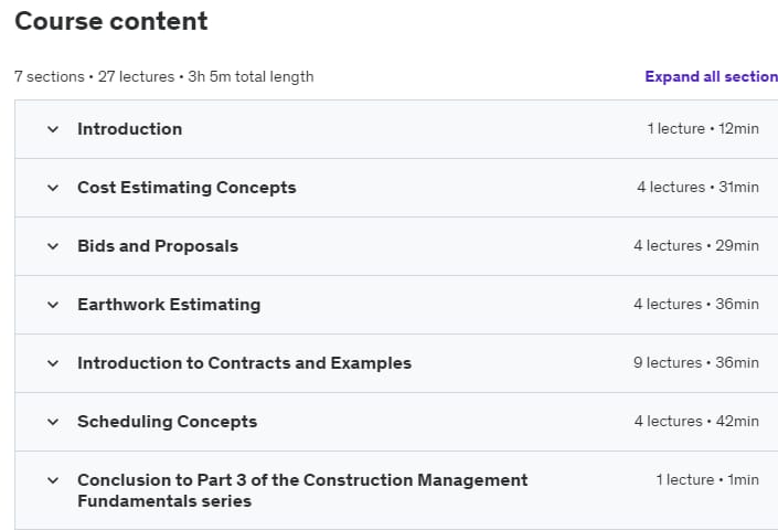 Course topics · Udemy — Construction Management Fundamentals – Part 3 of 4 2020-11