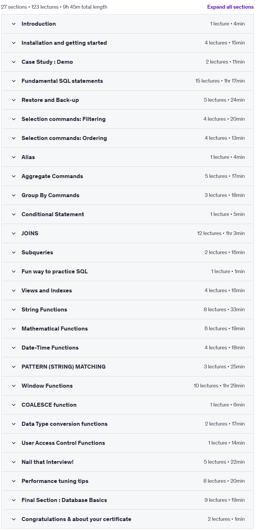 Course topics · Zero to Hero in SQL: SQL for Data Analytics 2024-1