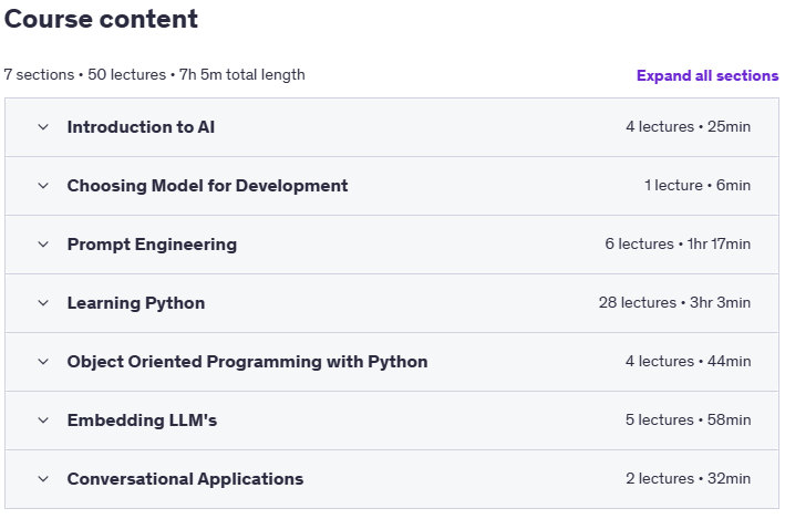 Course topics · Building LLM Powered Applications – Create Intelligent Apps 2025-4