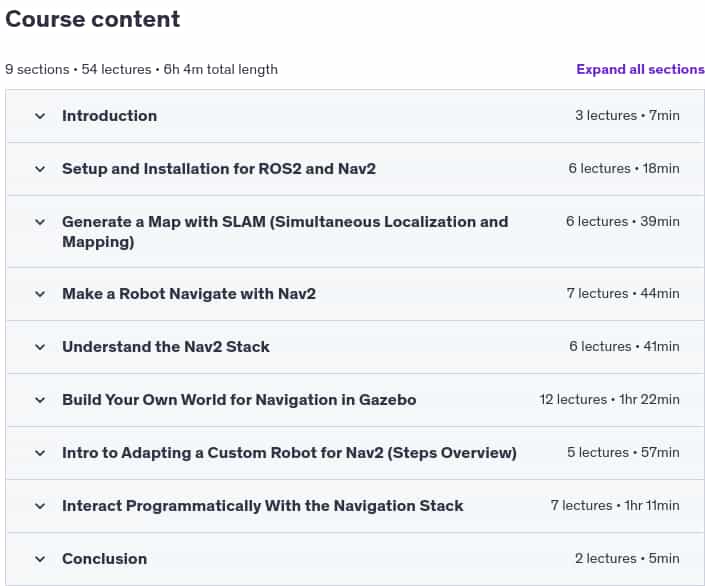 Course topics · ROS2 Nav2 [Navigation 2 Stack] – with SLAM and Navigation 2024-11/2025-9