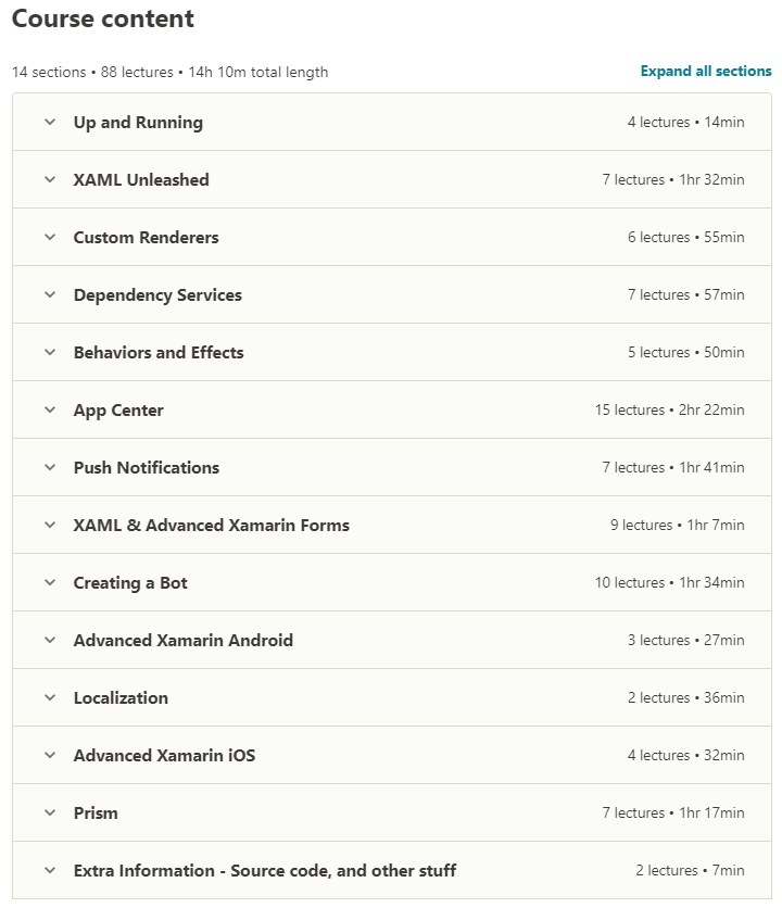 Course topics · The Advanced Xamarin Developer Masterclass 2020-6
