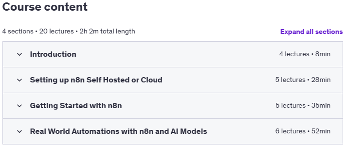 Course topics · Mastering n8n: AI Agents, API Automation, Webhooks & No-Code 2025-2