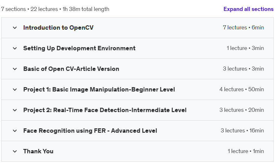 Course topics · Computer Vision with OpenCV and Python: Beginner to Advanced 2024-8