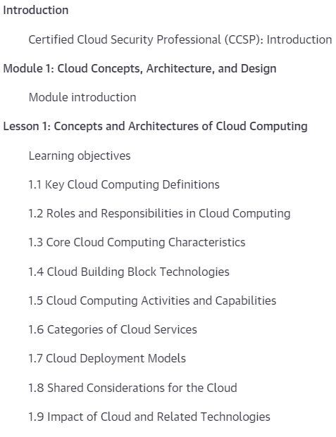 Course topics · Oreilly — Certified Cloud Security Professional (CCSP) 2023-5