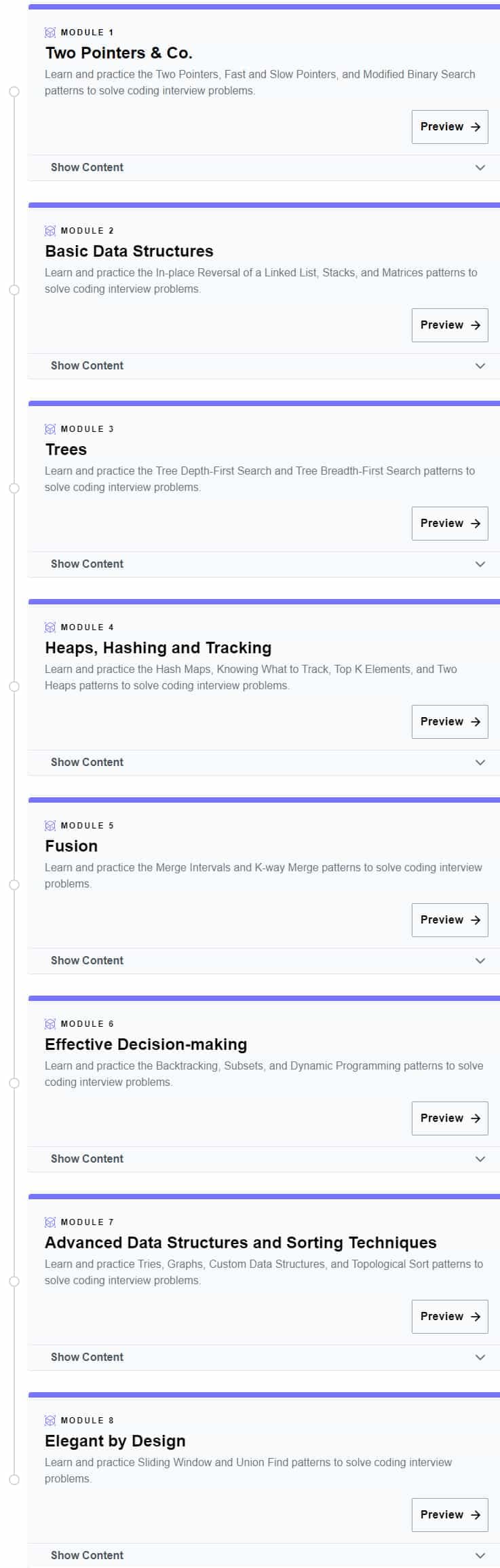 Course topics · Grokking Grind 75 in Python: Mastery through Coding Patterns 2024-9