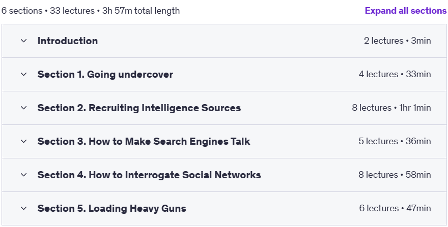 Course topics · The Secrets of OSINT (Open-source Intelligence) 2024-4