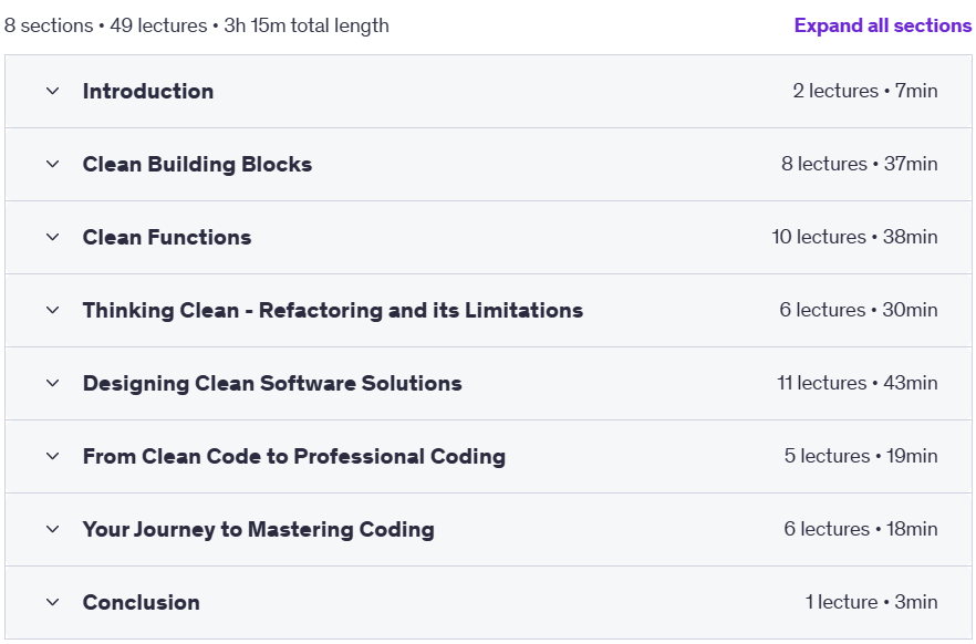 Course topics · Udemy — Upgrade Your Clean Code Skills to Top Industry Standards 2023-12