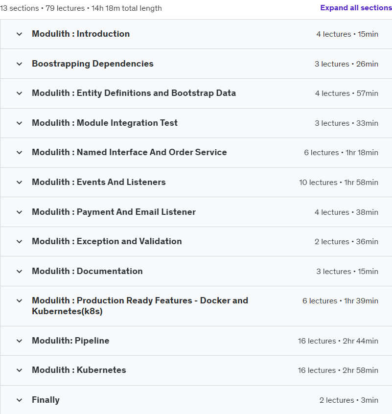 Course topics · Learn Spring Modulith: Monolith to Microservices Seamlessly 2024-4