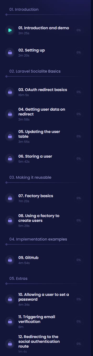 Course topics · CodeCourse – Social Authentication with Laravel 2024-1