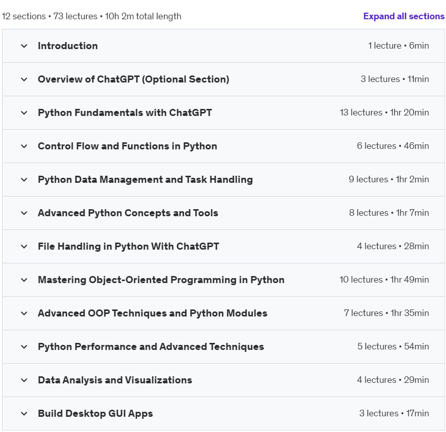 Course topics · Python Programming for Beginners with ChatGPT 2024-8