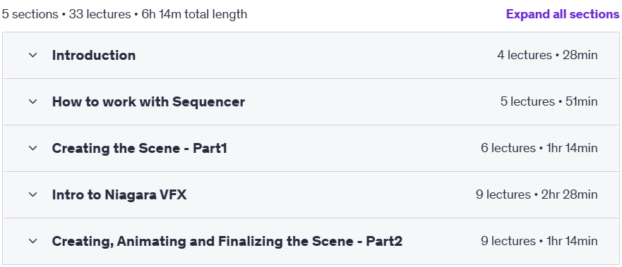 Course topics · Udemy — Unreal Engine 5: Cinematics for Beginners – Your First Scene 2023-10