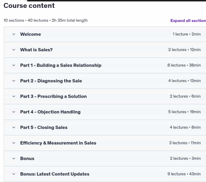 Course topics · Sales Training: Practical Sales Techniques 2025-5