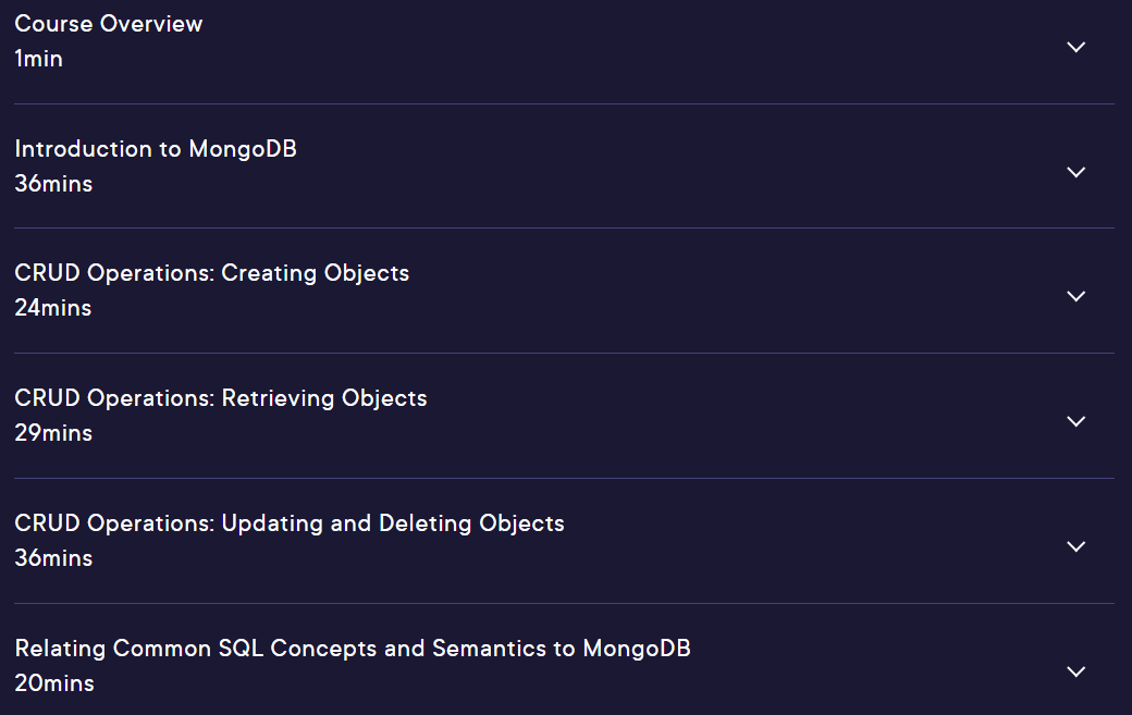 Course topics · Pluralsight — Foundations of Document Databases with MongoDB 2020-6