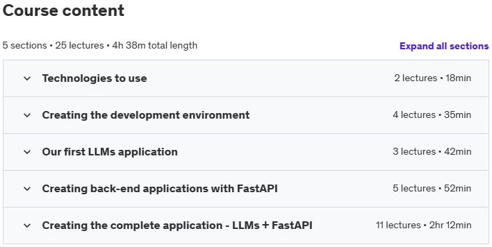 Course topics · Generative AI with LLMs: Project with Python and FastAPI 2024-12