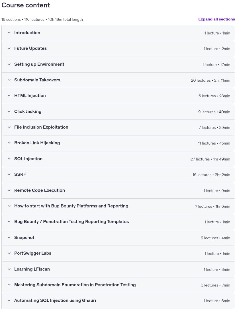 Course topics · Ethical Hacking/Pentesting & Bug Bounty Hunting v2 2025 2026-3