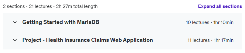 Course topics · Udemy — MariaDB: From Basics to Web Integration 2024-11