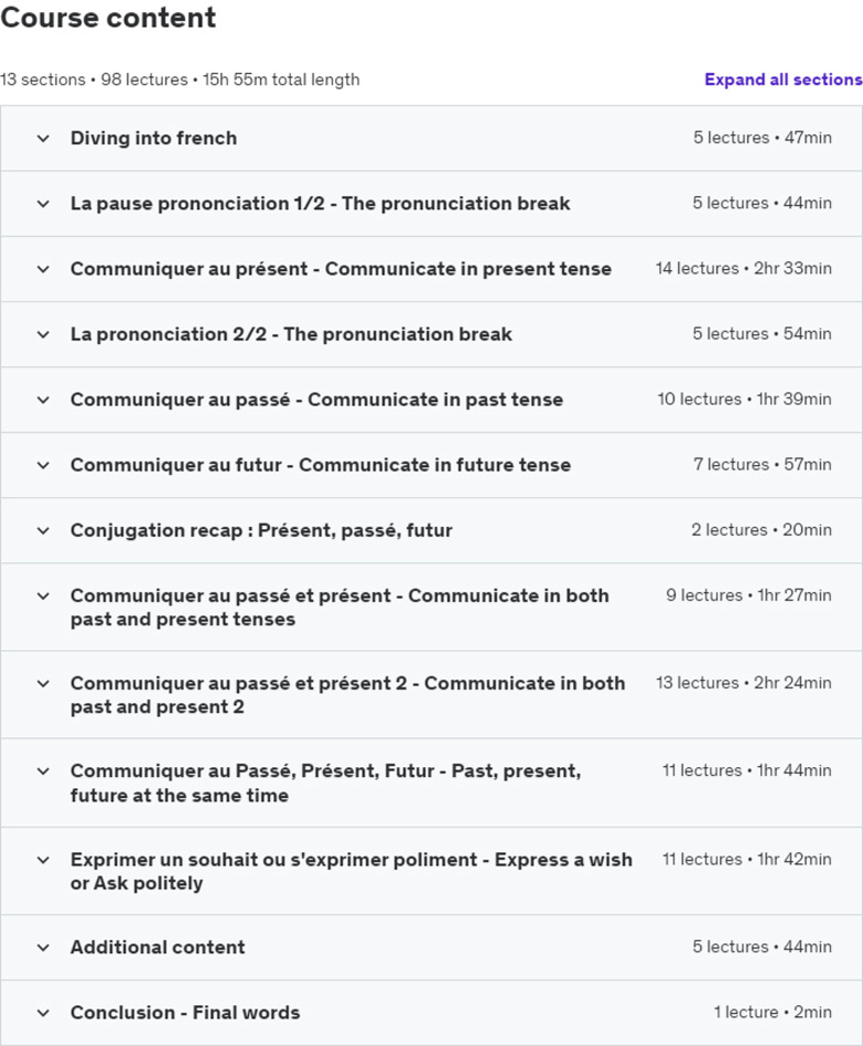 Course topics · Learn Daily Conversation ! Beginners French language course 2023-11