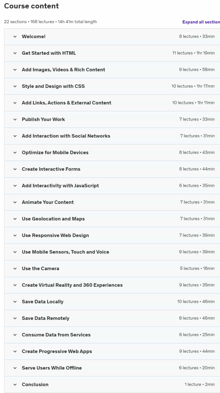 Course topics · HTML5 Mastery—Build Superior Websites & Mobile Apps NEW 2023 2021-2