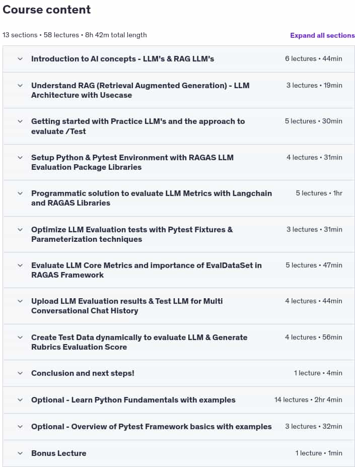 Course topics · RAG-LLM Evaluation & Test Automation for Beginners 2025-4