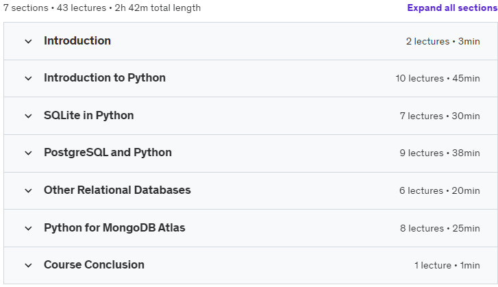 Course topics · Python for Databases: Learning Data Management with Python 2023-7